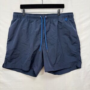 Lands End Swim Trunks Mens XL Navy Blue Solid Mesh Lined 6in Inseam Drawstring